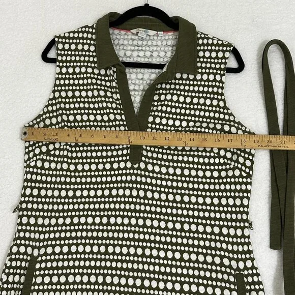 Boden Women's Sleeveless Midi Shirt Dress Pockets Tie Belt Size 10L Olive White - Picture 4 of 9